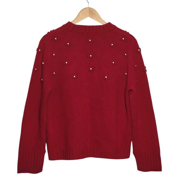Alashan Wool Pearl Embellished Red Sweater Crew Neck Holiday Party Winter XL - Picture 9 of 15